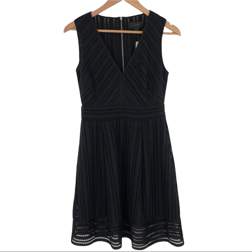 NWT J. Crew Black Striped Eyelet Dress Size 2